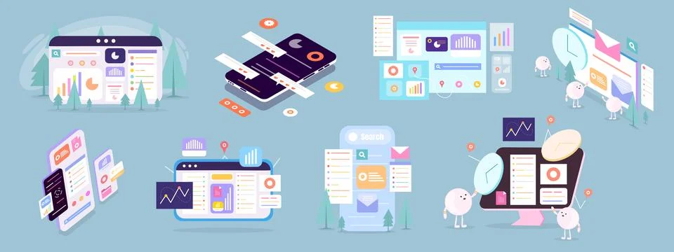 Business with computer and infographic vector design 스톡 일러스트