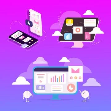 Business with computer and infographic vector design イラスト素材
