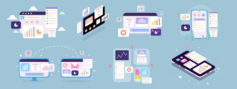 Business with computer and infographic vector design Stock Illustration