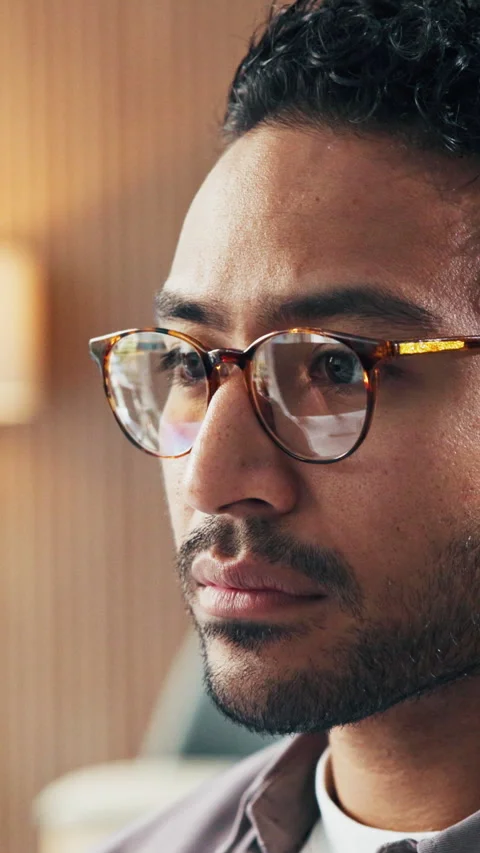 Business, computer and reflection in glasses with man in office for web design Stock Footage 331572701