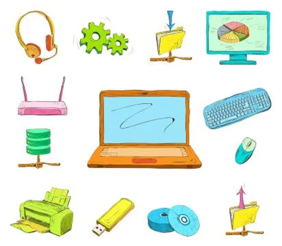 Business computer icons set Stock Illustration