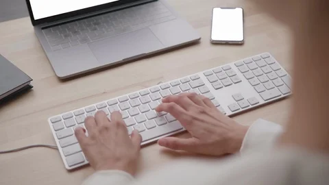 Business Computer Keyboard Typing Hands Using Modern Technology, Communication Video stock 100010213