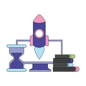 Business computer rocket clock books Illustrazione stock