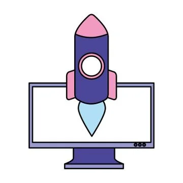 Business computer rocket launching Illustrazione stock