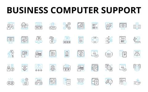 Business computer support linear icons set. Hardware, Software, Nerking, IT Stock Illustration