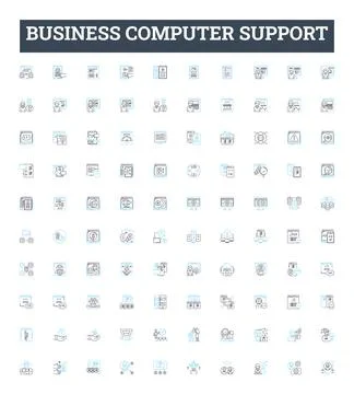 Business computer support vector line icons set. IT, Support, Business, Computer Stock Illustration