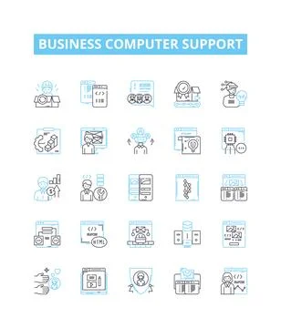 Business computer support vector line icons set. IT, Support, Business, Computer Stock Illustration