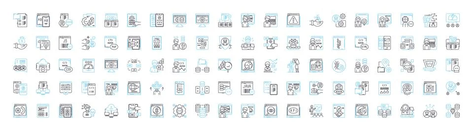 Business computer support vector line icons set. IT, Support, Business, Computer Stock Illustration