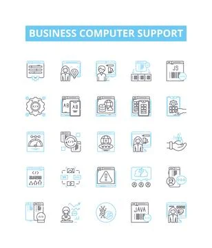 Business computer support vector line icons set. IT, Support, Business, Computer Stock Illustration