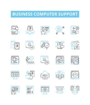 Business computer support vector line icons set. IT, Support, Business, Computer Stock Illustration