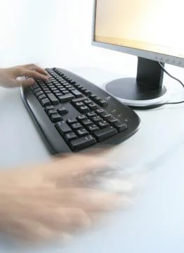 Business computer technology hands key pad blur Fotos Stock
