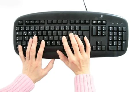 Business computer technology hands key pad black Stock Photos