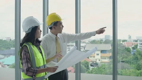 Business concept of 4k Resolution. The engineer is ordering the interior deco Stock Footage 148668579