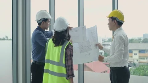 Business concept of 4k Resolution. Engineers are actively planning the work t Stock Footage 144700672