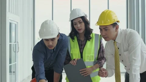 Business concept of 4k Resolution. Engineers are brainstorming at a meeting. Stock Footage 144700701