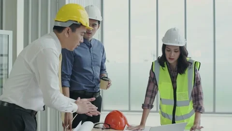 Business concept of 4k Resolution. Engineers are brainstorming at a meeting. Stock Footage 146616200