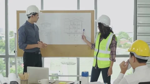 Business concept of 4k Resolution. Engineers are meeting together in the offi Stock Footage 147293569