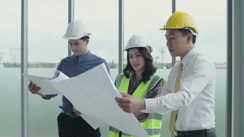 Business concept of 4k Resolution. Engineers are actively planning the work t Stock Footage 147293600