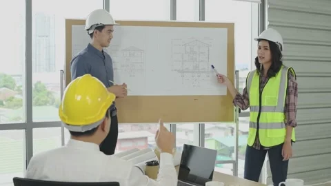 Business concept of 4k Resolution. Engineers are meeting together in the offi Stock Footage 148051242