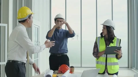 Business concept of 4k Resolution. Engineers are actively planning the work t Stock Footage 151295201