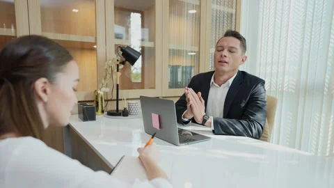 Business concept of 4k Resolution. The manager is having a meeting with a p.. Video stock 242054032