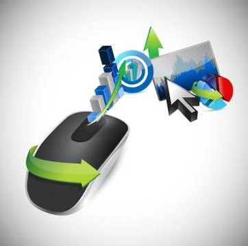 Business concept and wireless computer mouse isolated on white background 스톡 일러스트