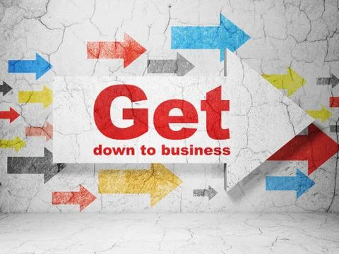 Business concept: arrow with Get Down to business on grunge wall background Ilustración de archivo