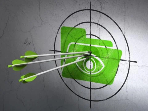 Business concept: arrows in Folder With Eye target on wall background イラスト素材