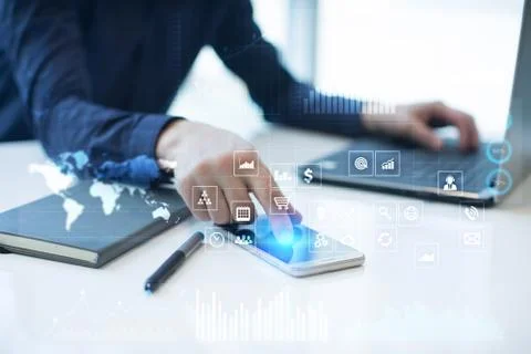Business concept background. Virtual screen with empty space for text. Internet Fotos de archivo