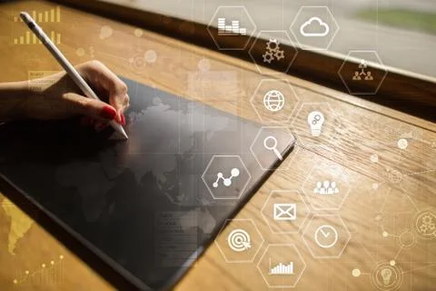 Business concept background. Virtual screen with empty space for text. Internet 스톡 사진