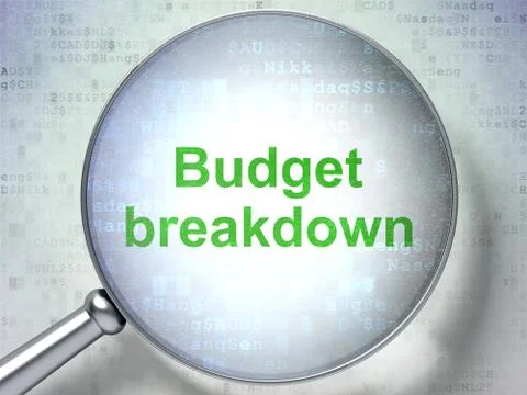 Business concept: Budget Breakdown with optical glass Stockillustratie