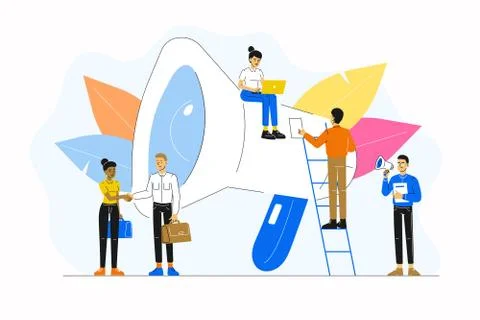 Business Concept. Calling through a shout. Promotion on the internet for a we Stock Illustration
