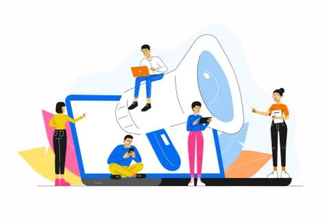 Business Concept. Calling through a shout. Promotion on the internet for a we Stock Illustration