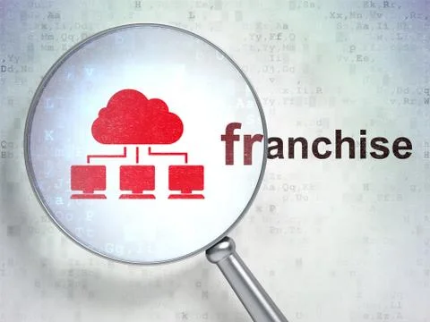 Business concept: Cloud Network and Franchise with optical glass Illustrazione stock