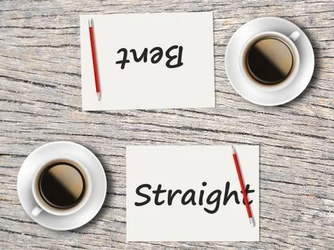 Business Concept : Comparison between  bent and straight Foto stock