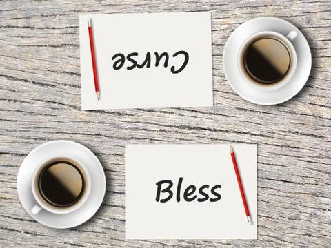 Business Concept : Comparison between bless and curse Foto stock