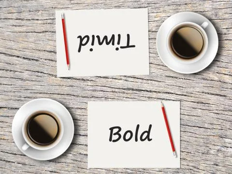 Business Concept : Comparison between bold and timid Stock Photos