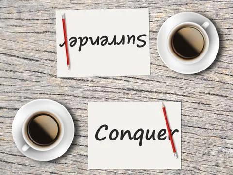 Business Concept : Comparison between conquer and surrender Foto stock