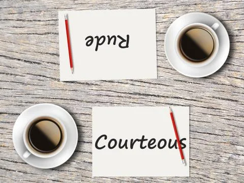 Business Concept : Comparison between corteous and rude Foto stock
