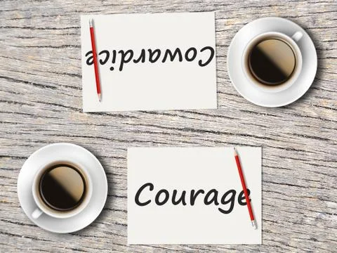 Business Concept : Comparison between courage and cowardice Stock Photos