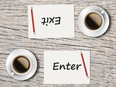 Business Concept : Comparison between enter and exit Foto stock