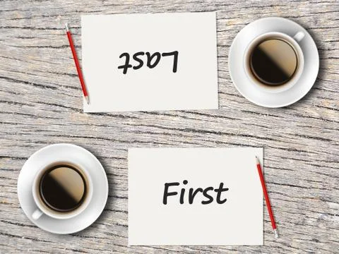 Business Concept : Comparison between first and last Foto stock