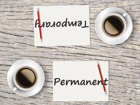 Business Concept : Comparison between permanent and temporary Stock Photos