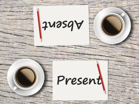 Business Concept : Comparison between present and absent Foto stock