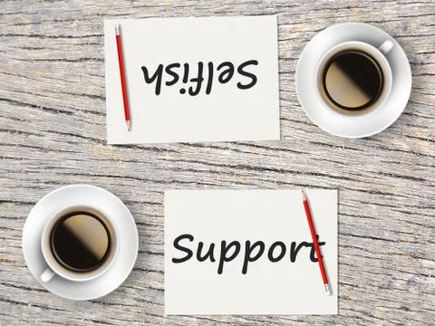 Business Concept : Comparison between support and selfish Foto stock