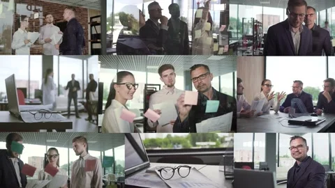 Business concept. Composition of various video clips of the life business Video stock 135314686