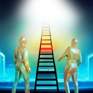 Business concept. Creative idea and ladder of success of a business idea versus Stock Illustration