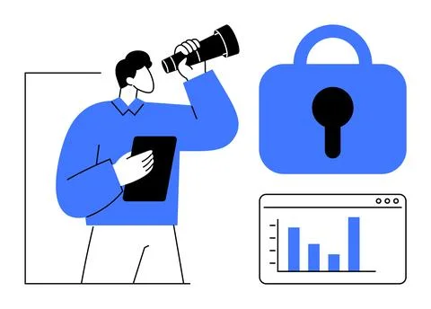 Business Concept with Data Analysis, Security, and Vision Ilustración de archivo