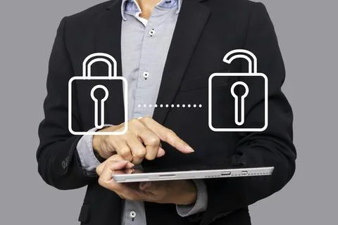 Business concept of data protection security and data unlocking security Stock Photos