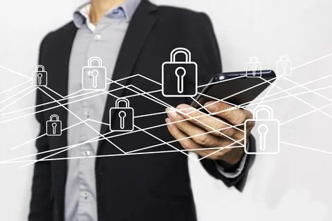 Business concept of data protection security and data unlocking security Stock Photos